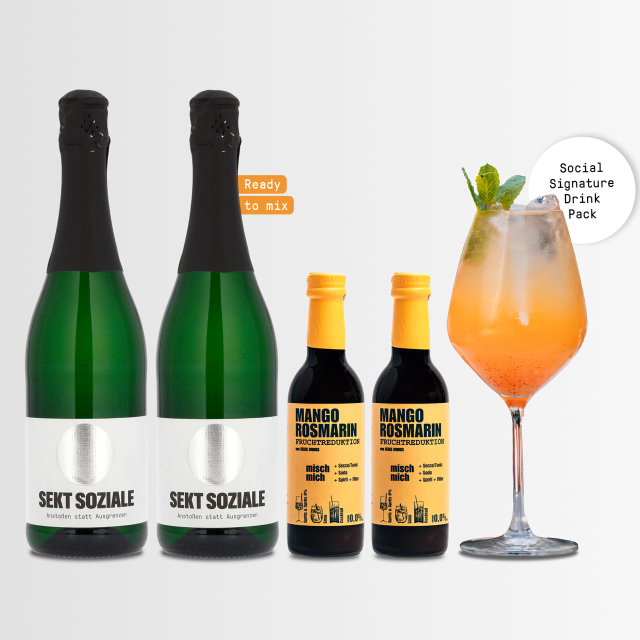 SESES x SEKT SOZIALE Rosemary Riot Ready-to-Mix-Bundle - 2x Sekt Silber, 2x Mango Rosmarin Fruchtreduktion